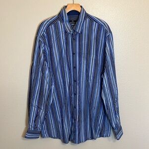 Bugatchi Uomo Striped Button Down Long Sleeve Cotton Plus Size Shirt